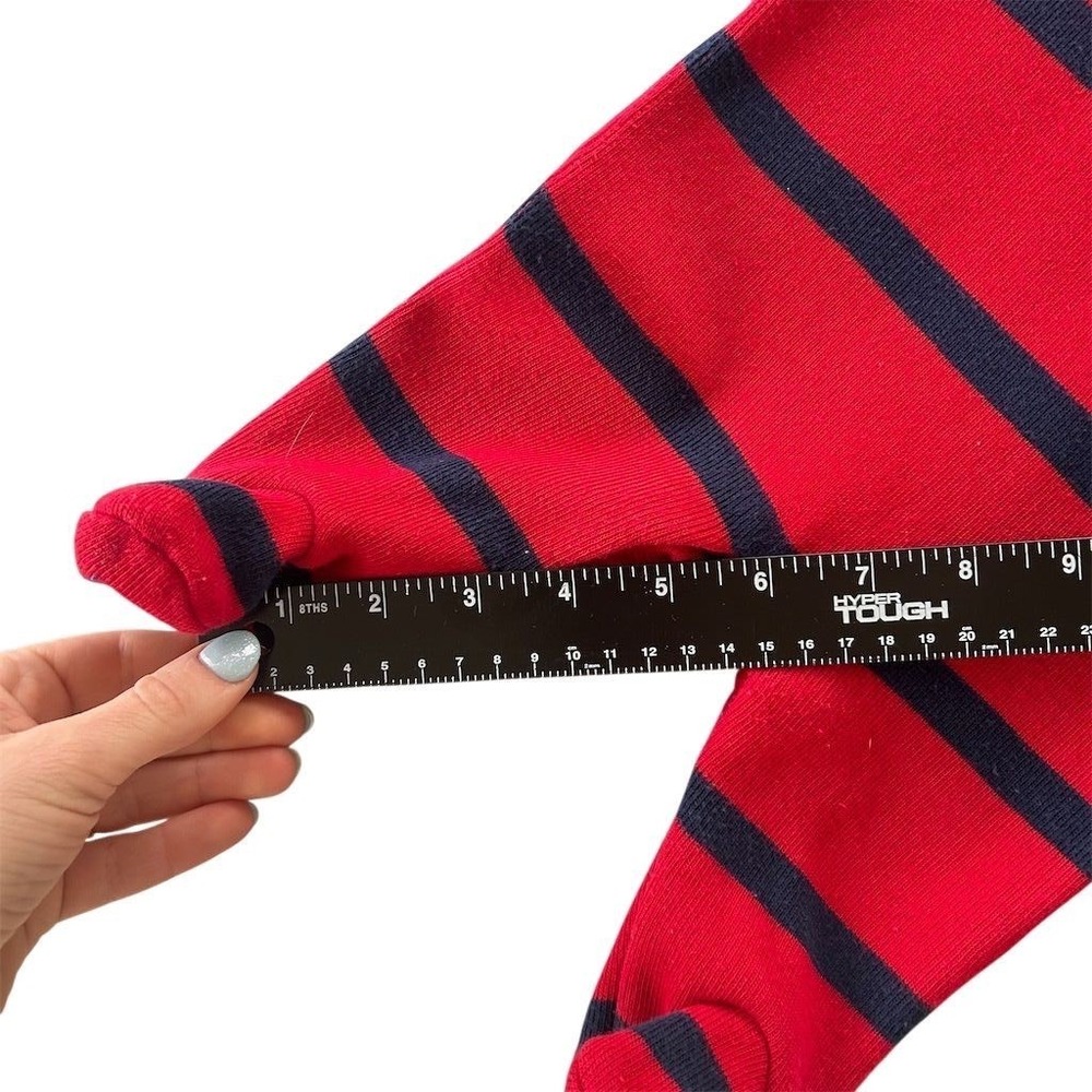 Ralph Lauren Baby Red Navy Striped Footed Pajama Onesie Collar Logo 3M 60 - Picture 4 of 8